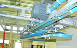 "Automatic material handling system with telescopic tracks," a closed hanger-rail system